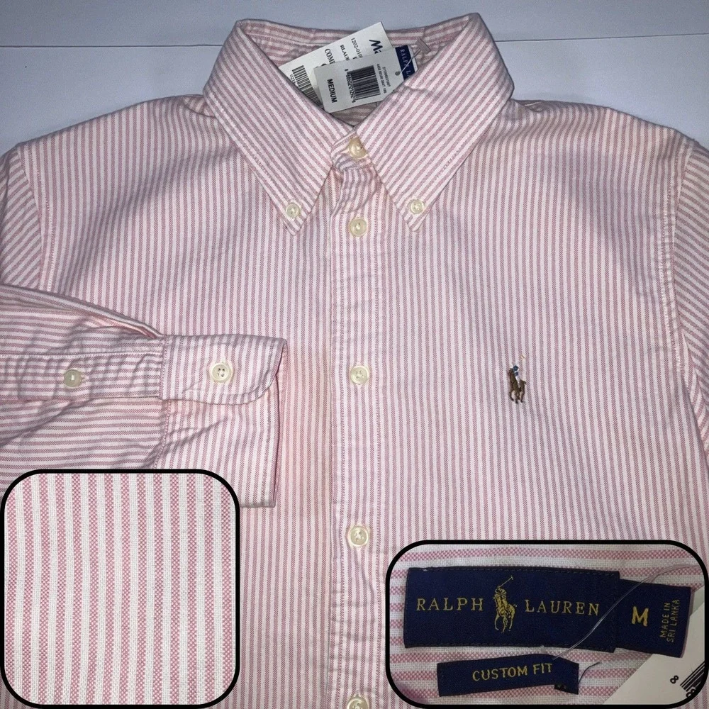 Polo Ralph Lauren Men's Medium Classic Striped Oxford Shirt Pink White